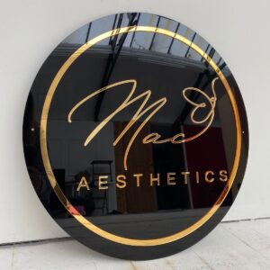 Luxury Round Acrylic Sign Board – “Mac Aesthetics” 12x12 Inch Design @₹1499/-